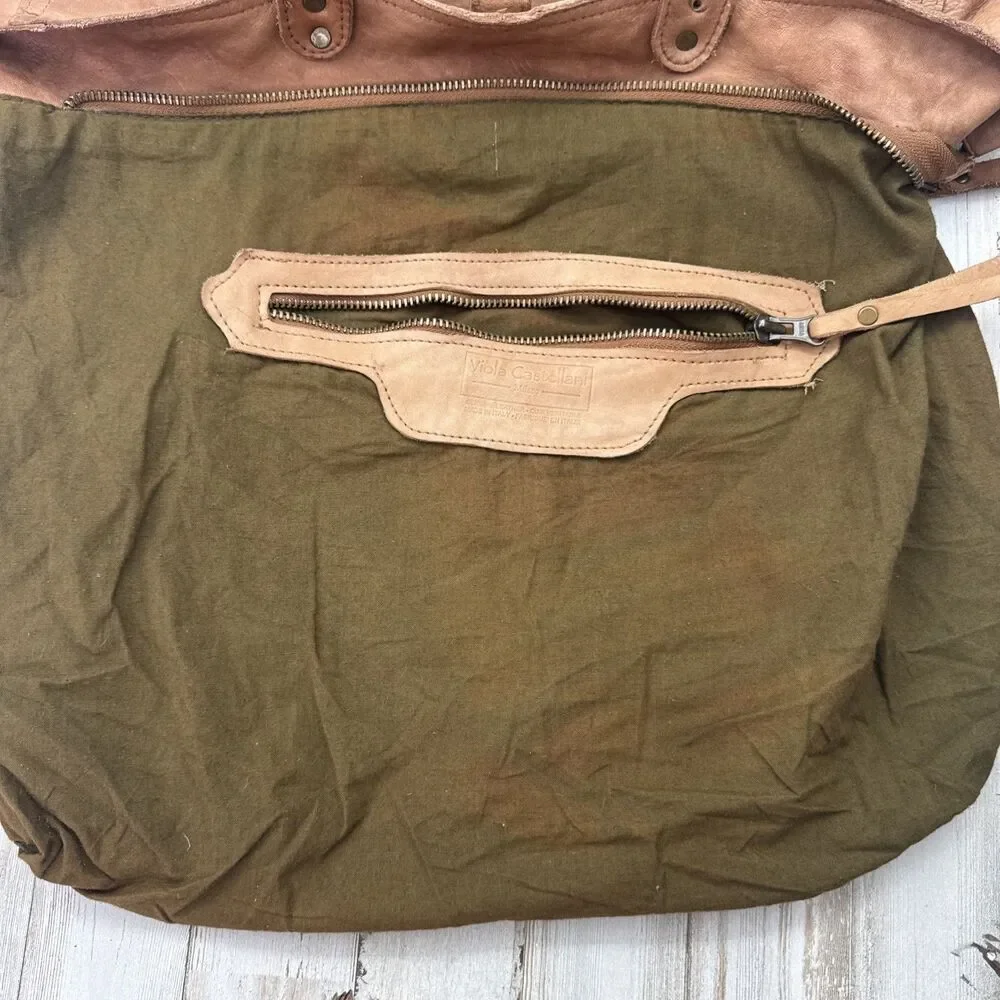Viola Castellani Italy Leather Studded￼Slouchy Shoulder Bag Purse Cognac Tan￼